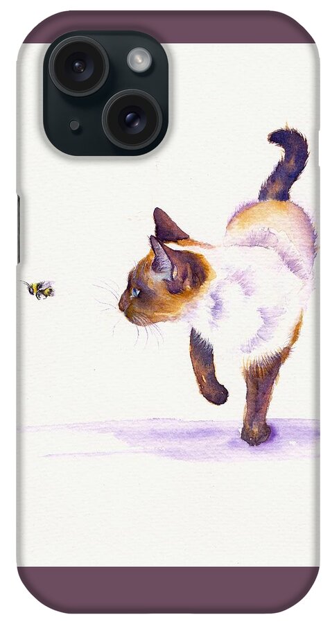 Cat iPhone Case featuring the painting Prowling Cat - Bee Free by Debra Hall
