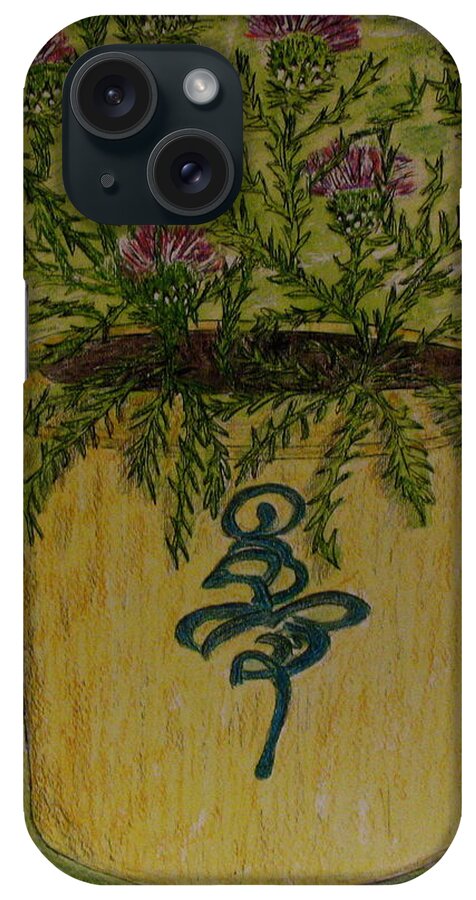 Vintage iPhone Case featuring the painting Bee Sting Crock With Good Luck Horseshoe by Kathy Marrs Chandler