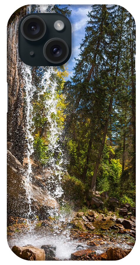 Spouting Rock Waterfall Autumn Glenwood Canyon Colorado iPhone Case featuring the photograph Behind Spouting Rock Waterfall - Hanging Lake - Glenwood Canyon Colorado by Brian Harig