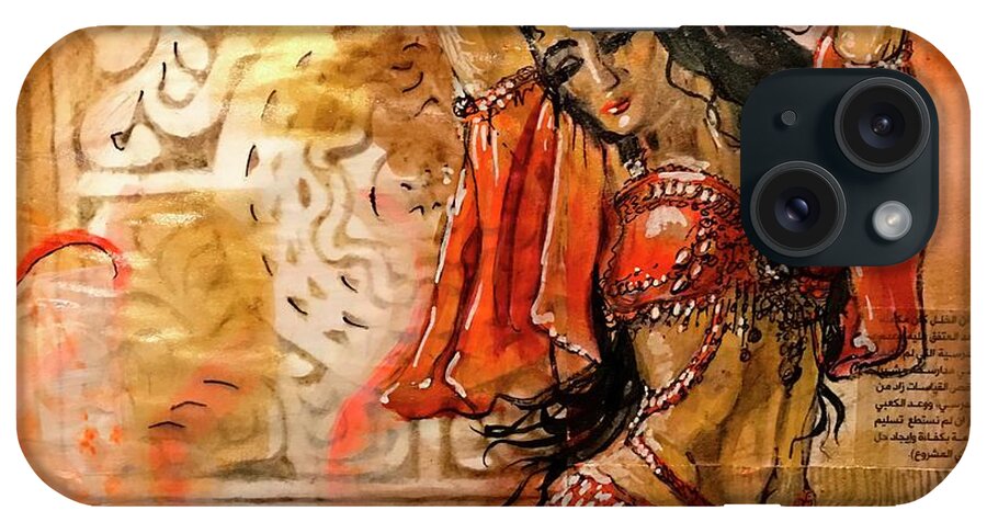 Arabic iPhone Case featuring the painting Belly Dancer Collage 01 by Yvonne Ayoub