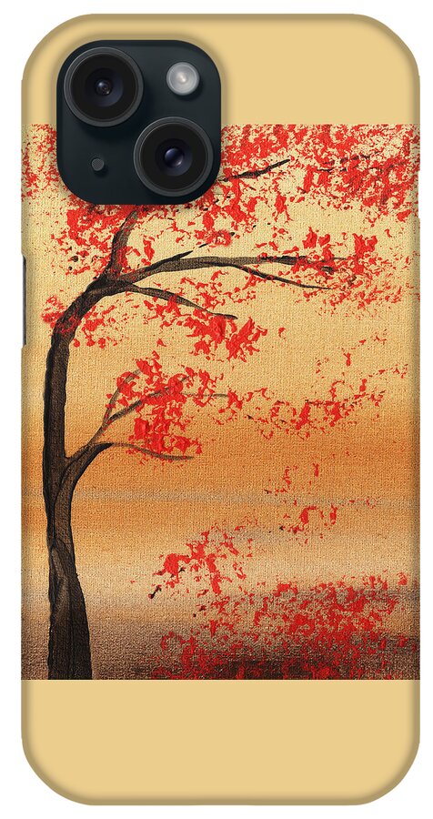 Red iPhone Case featuring the painting Bending Tree Abstract by Irina Sztukowski