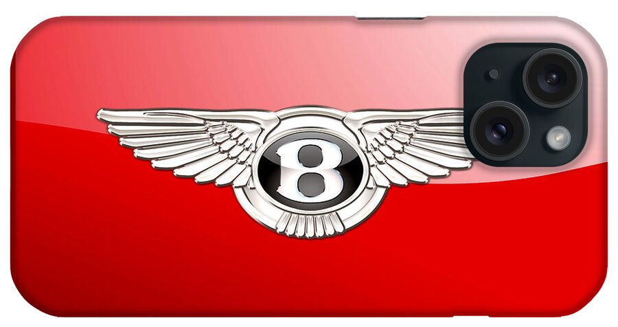 Wheels Of Fortune� Collection By Serge Averbukh iPhone Case featuring the photograph Bentley 3 D Badge on Red by Serge Averbukh