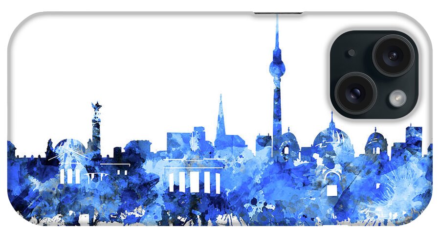 Berlin iPhone Case featuring the digital art Berlin City Skyline Blue by Bekim M