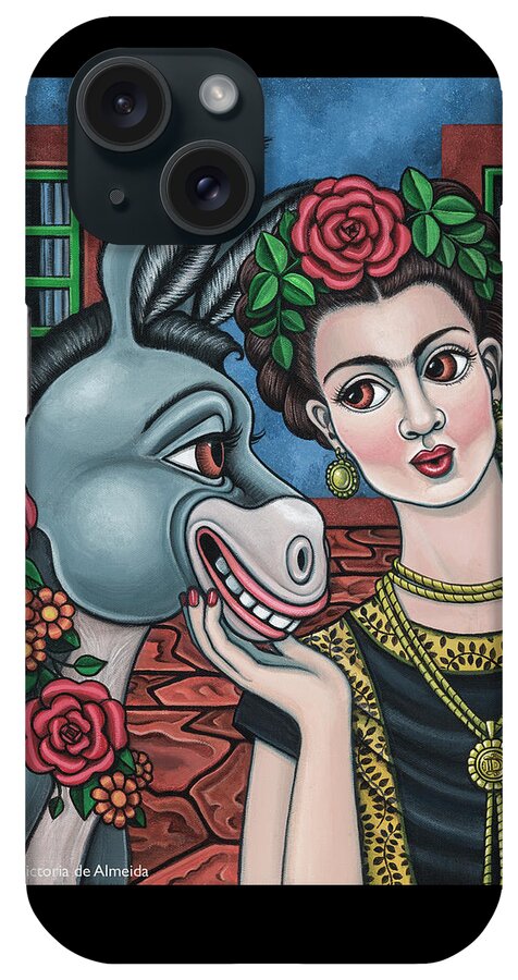 Hispanic Art iPhone Case featuring the painting Beso or Fridas Kisses by Victoria De Almeida