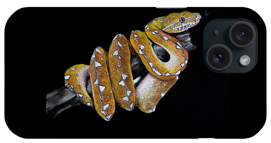 Wild Animal iPhone Case featuring the painting Biak Green Tree Python by Vivian Casey Fine Art