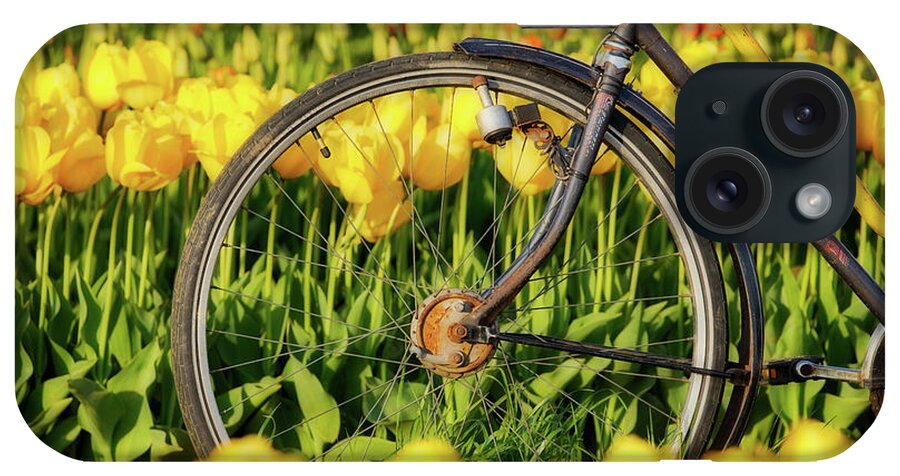 Beautiful iPhone Case featuring the photograph Bicycle Wheel and Tulips by Jerry Fornarotto
