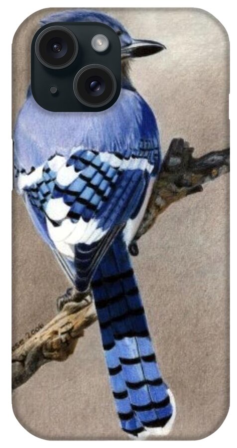 Blue iPhone Case featuring the drawing Big Blue Jay by Ana Tirolese