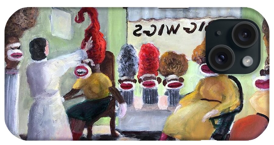 Sock Monkeys iPhone Case featuring the painting Big Wigs and False Teeth by Rand Burns