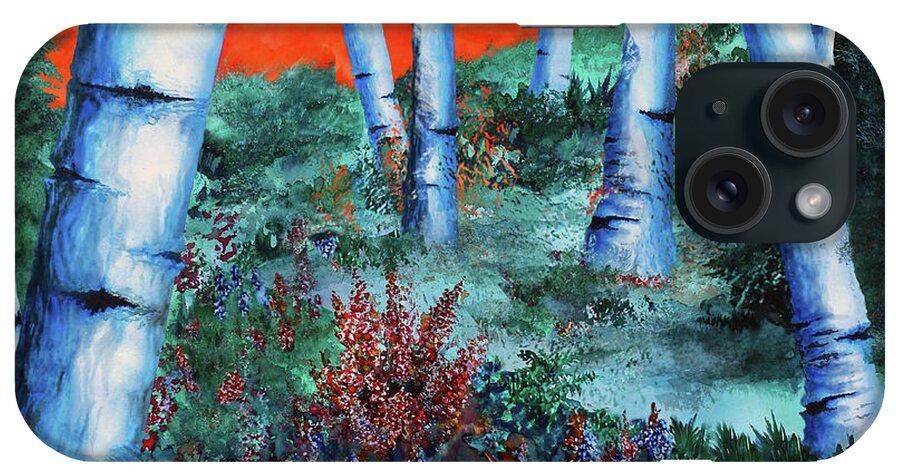 Watercolor iPhone Case featuring the painting Birch Trees at Sunset by Curtiss Shaffer