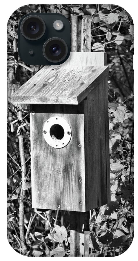 Birdhouse iPhone Case featuring the photograph Bird House In Black And White by Smilin Eyes Treasures