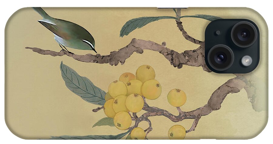 Japanese Plum iPhone Case featuring the digital art Bird in Loquat Tree by M Spadecaller