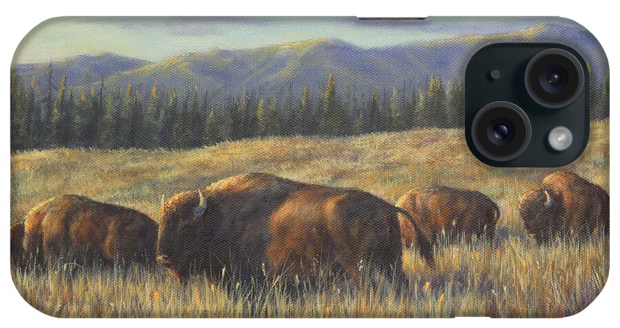 Buffalo iPhone Case featuring the painting Bison Bliss by Kim Lockman