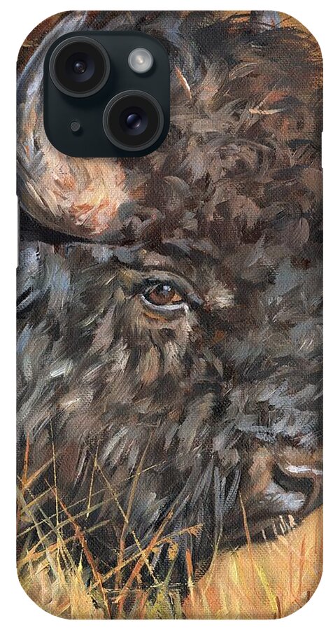 Bison iPhone Case featuring the painting Bison by David Stribbling