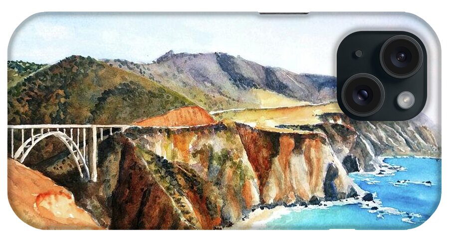 Bixby Bridge iPhone Case featuring the painting Bixby Bridge Big Sur Coast California by Carlin Blahnik CarlinArtWatercolor