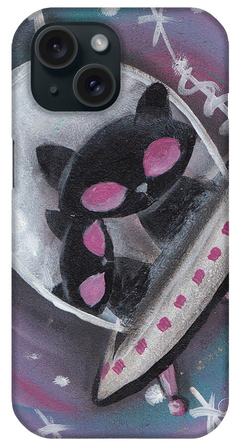 Mid Century Modern iPhone Case featuring the painting Black Alien Space Cats by Abril Andrade