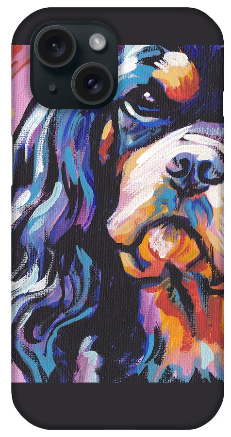 Cavalier King Charles Spaniel iPhone Case featuring the painting Black and Tan Cav by Lea S