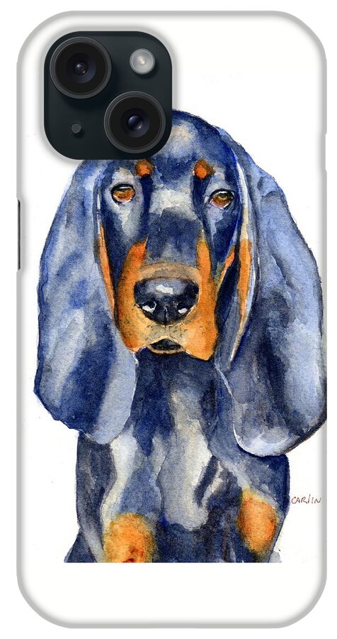 Dog iPhone Case featuring the painting Black and Tan Coonhound Dog by Carlin Blahnik CarlinArtWatercolor
