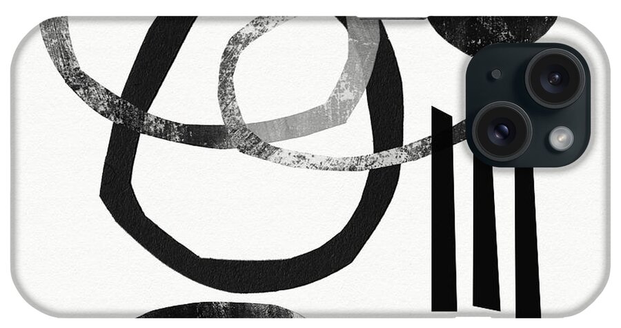 Black And White Abstract iPhone Case featuring the mixed media Black and White- Abstract Art by Linda Woods