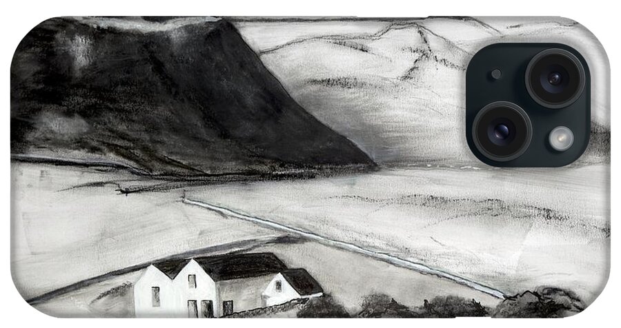  iPhone Case featuring the painting Black and White House and Hills by Kathleen Barnes