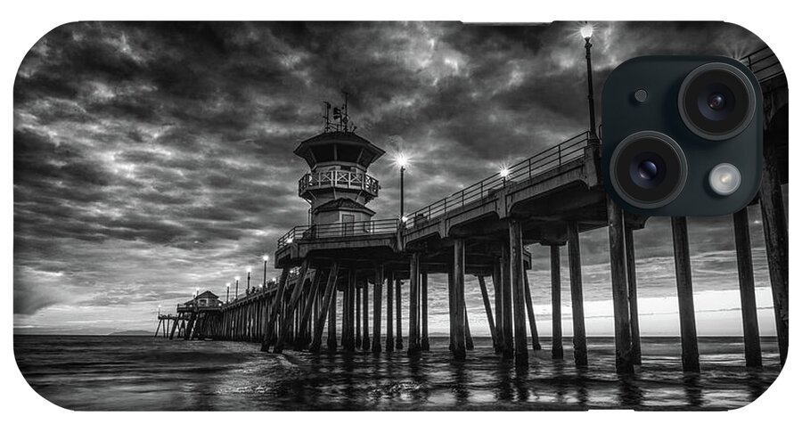 Beach iPhone Case featuring the photograph Black and White Huntington Beach Pier by Peter Dang