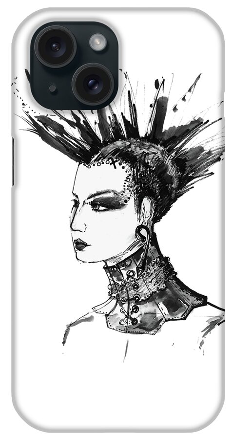 Marian Voicu iPhone Case featuring the painting Black and White Punk Rock Girl by Marian Voicu
