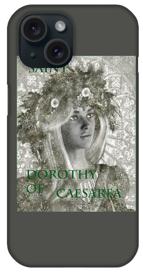 Saint Dorothy Of Caesarea iPhone Case featuring the painting Black and White Saint Dorothy by Suzanne Silvir