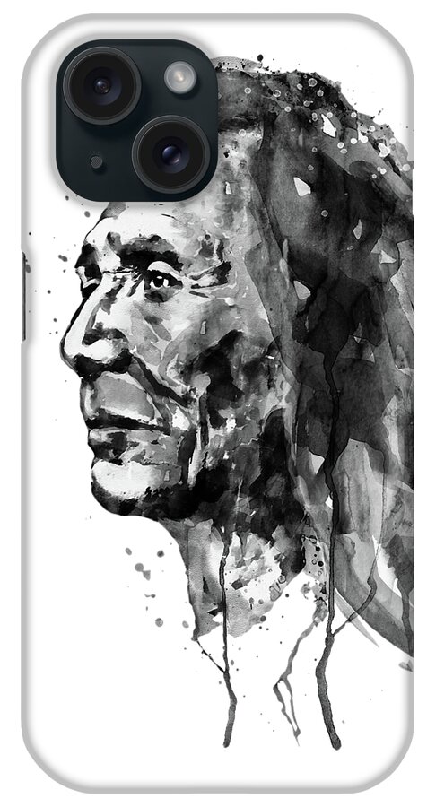 Sioux iPhone Case featuring the painting Black and White Sioux Warrior Watercolor by Marian Voicu
