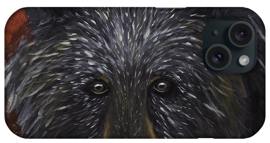 Black Bear Painting iPhone Case featuring the painting Black Bear Portrait Original Acylic Painting by Gray Artus