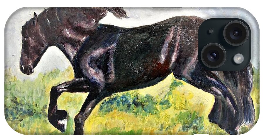 Horse iPhone Case featuring the painting Black Beauty by Khalid Saeed