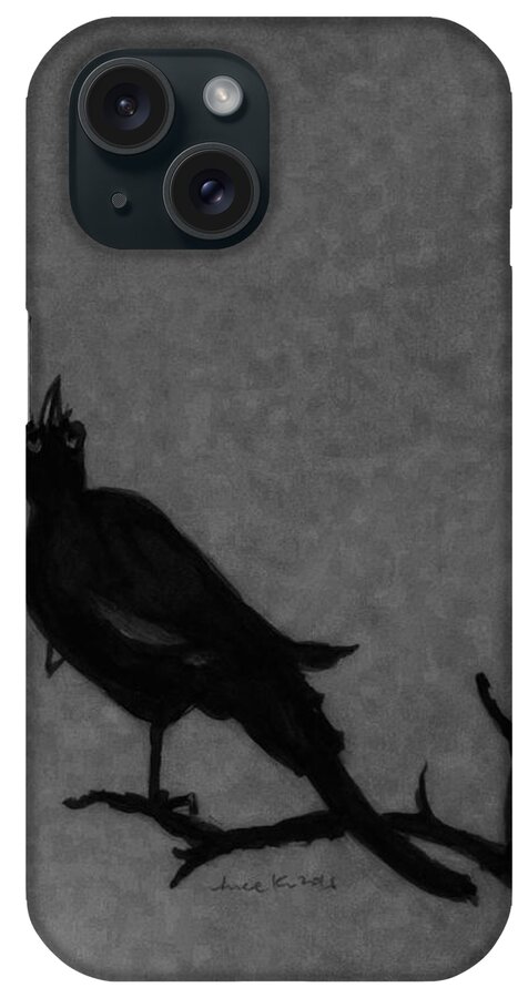 Bird iPhone Case featuring the drawing Black bird by Hae Kim