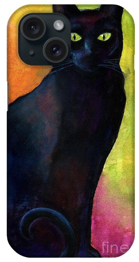 Black Cat iPhone Case featuring the painting Black cat 9 watercolor painting by Svetlana Novikova