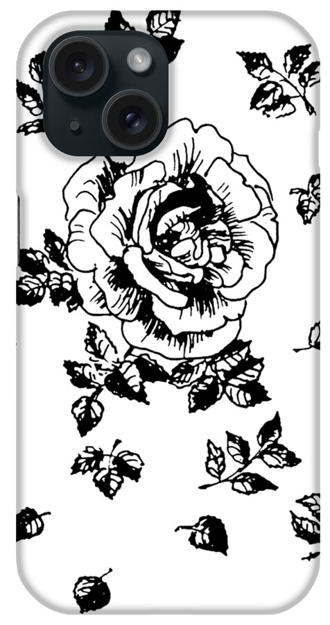 Rose iPhone Case featuring the drawing Black Graphic Rose by Masha Batkova