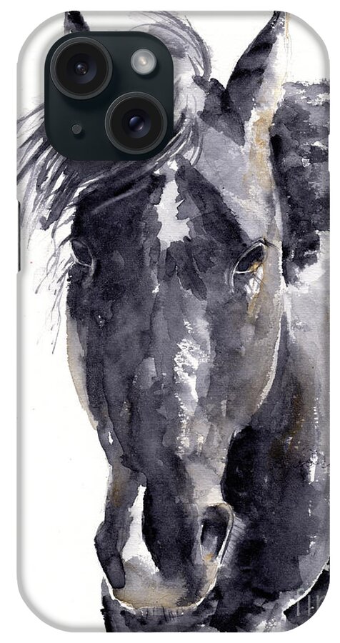 Black Horse iPhone Case featuring the painting Black Horse by Claudia Hafner
