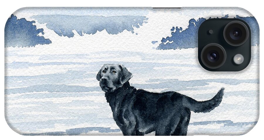 Black Lab iPhone Case featuring the painting Black Lab At The Beach by David Rogers