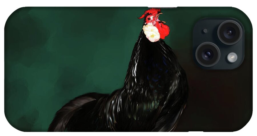 Chicken iPhone Case featuring the digital art Black Rooster by Lisa Redfern