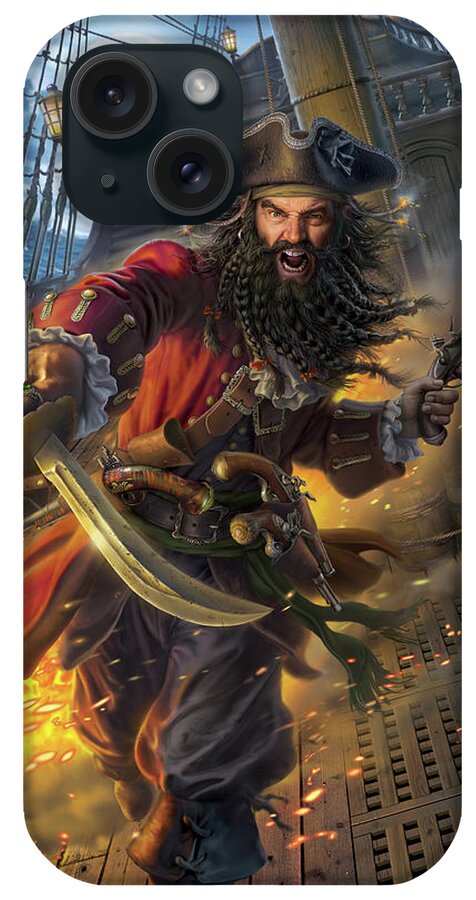 Pirates iPhone Case featuring the digital art Blackbeard by Mark Fredrickson