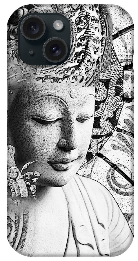 Buddha iPhone Case featuring the digital art Bliss of Being - black and white Buddha art by Christopher Beikmann