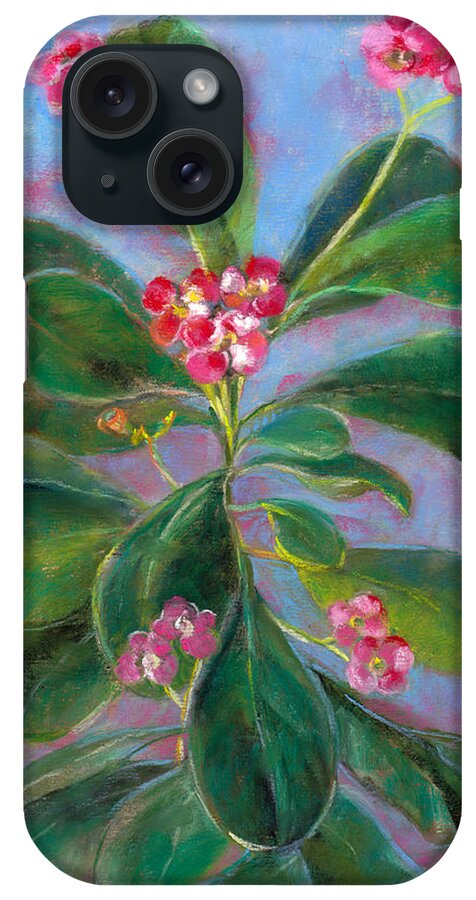 Blooming Crown Of Thorns Plant iPhone Case featuring the pastel Blooming Crown by Julie Maas