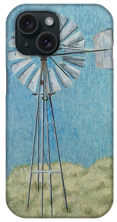 Wind Mill iPhone Case featuring the drawing Blowin' in the Wind by Glenda Zuckerman