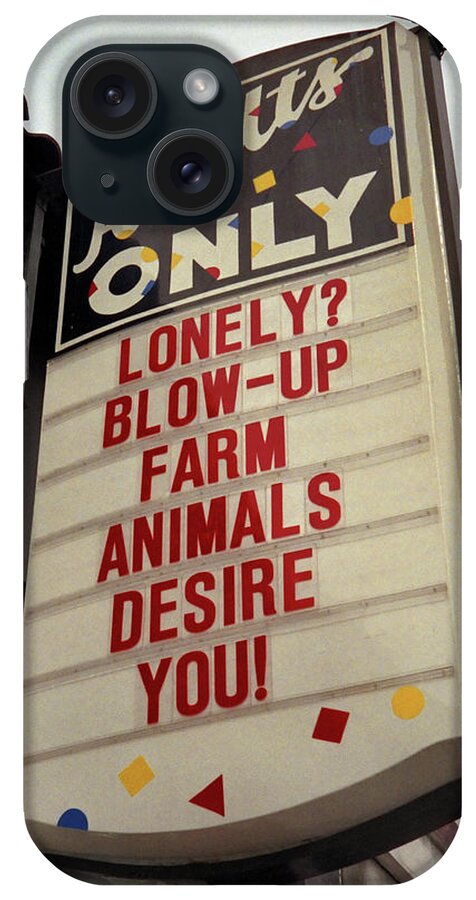 Color iPhone Case featuring the photograph Blowup Farm Animals Sign by Frank DiMarco