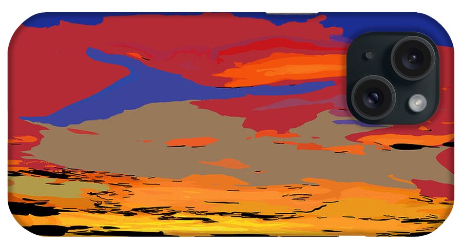 Abstract-sunset iPhone Case featuring the digital art Blue And Red Ocean Sunset by Kirt Tisdale