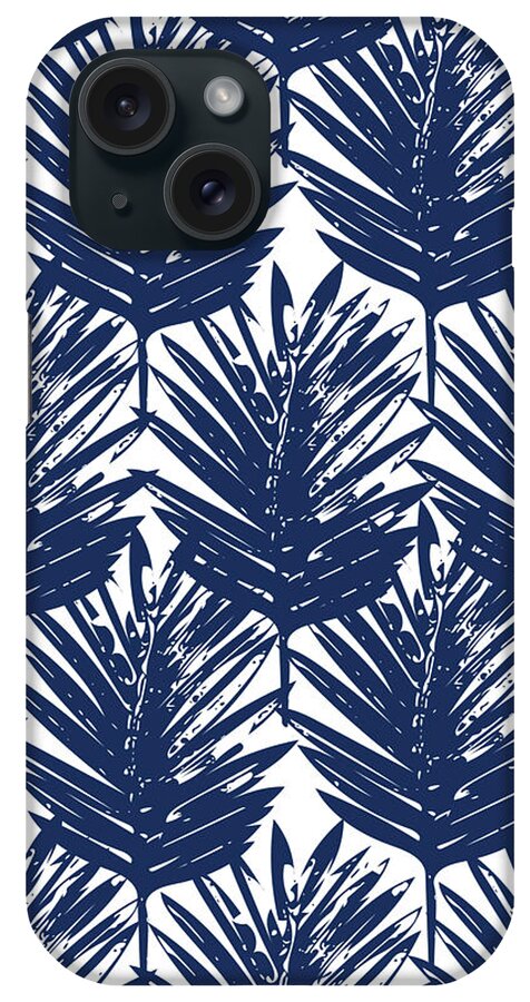 Palm Leaves iPhone Case featuring the mixed media Blue and White Palm Leaves 3 - Art by Linda Woods by Linda Woods
