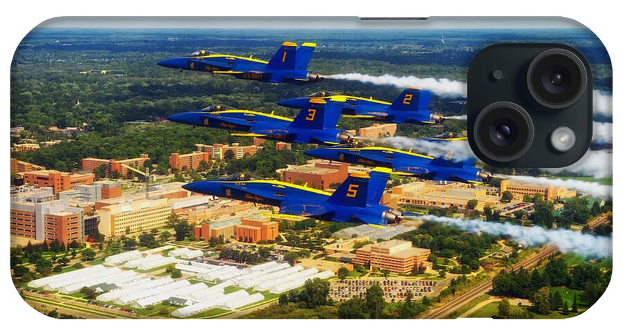Blue Angels iPhone Case featuring the photograph Blue Angels Over Michigan State University by Mountain Dreams