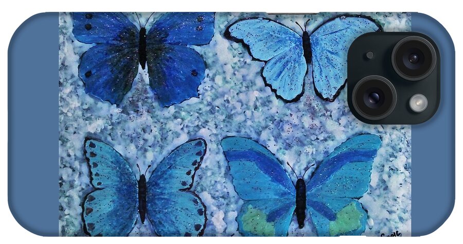 Butterfly iPhone Case featuring the painting Blue Butterflies by Jasna Gopic