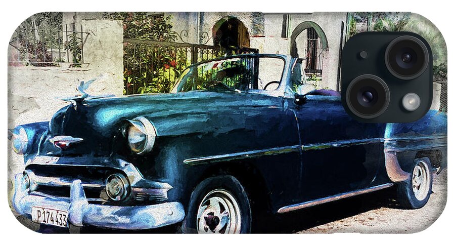 Chevy iPhone Case featuring the photograph Blue Chevy in Cuba by Thomas Leparskas