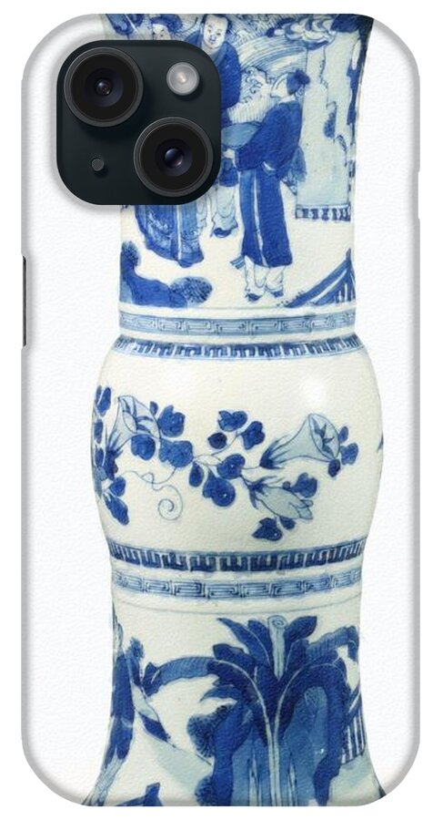 Blue Chinese Chinoiserie Pottery Vase No 3blue & White Chinese Porcelain Around The World iPhone Case featuring the painting Blue Chinese Chinoiserie Pottery Vase No 3 by Celestial Images