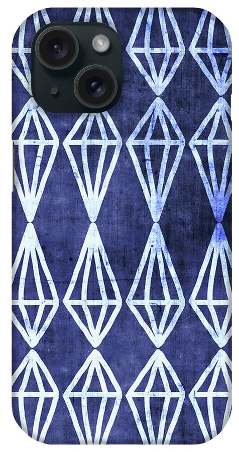 Indigo iPhone Case featuring the mixed media Blue Diamond Stripe- Art by Linda Woods by Linda Woods