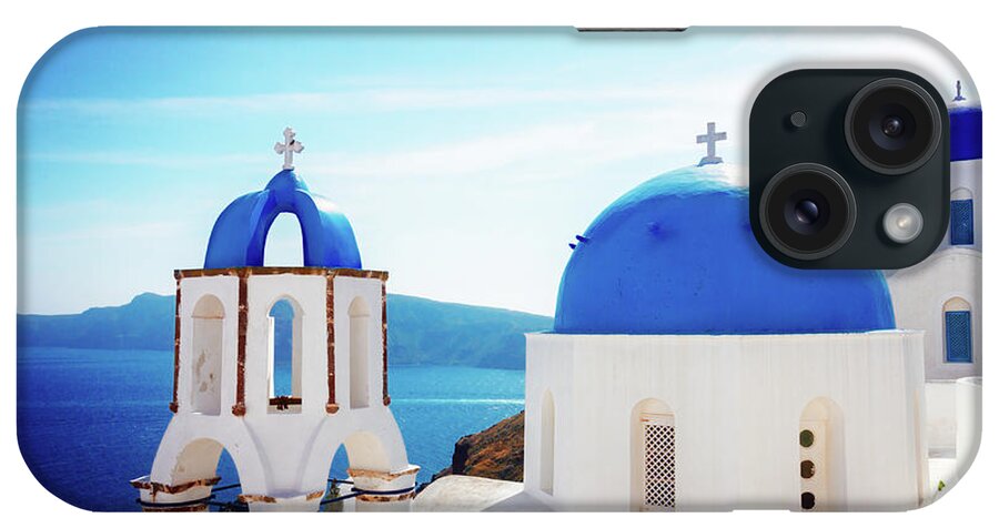Santorini iPhone Case featuring the photograph Blue Domes, Santorini by Anastasy Yarmolovich
