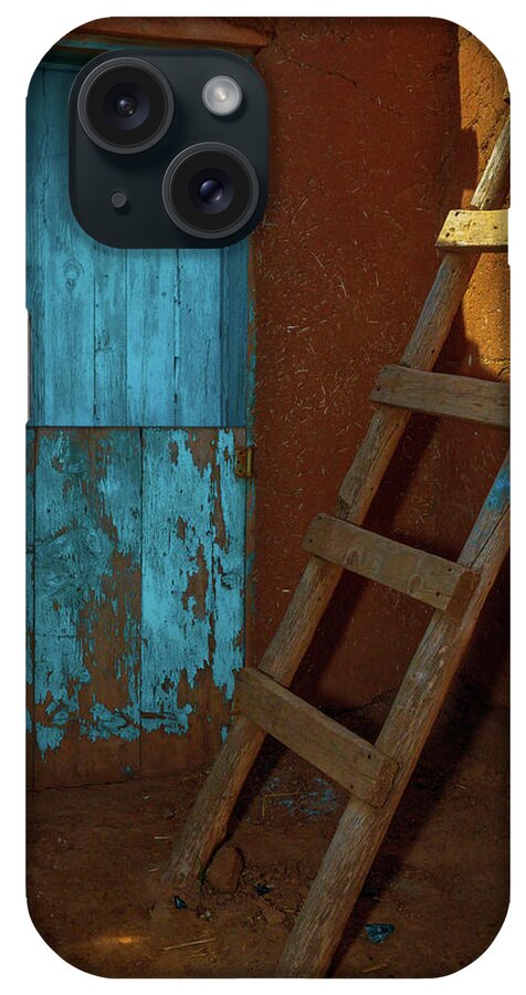 New Mexico iPhone Case featuring the photograph Blue Door and Ladder - Taos Pueblo by Tim Bryan