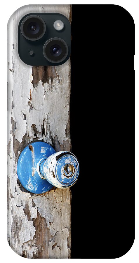 Darin Volpe Abandoned iPhone Case featuring the photograph Blue -- Doorknob on an Old Door in Hwy 166,Santa Barbara County, California by Darin Volpe